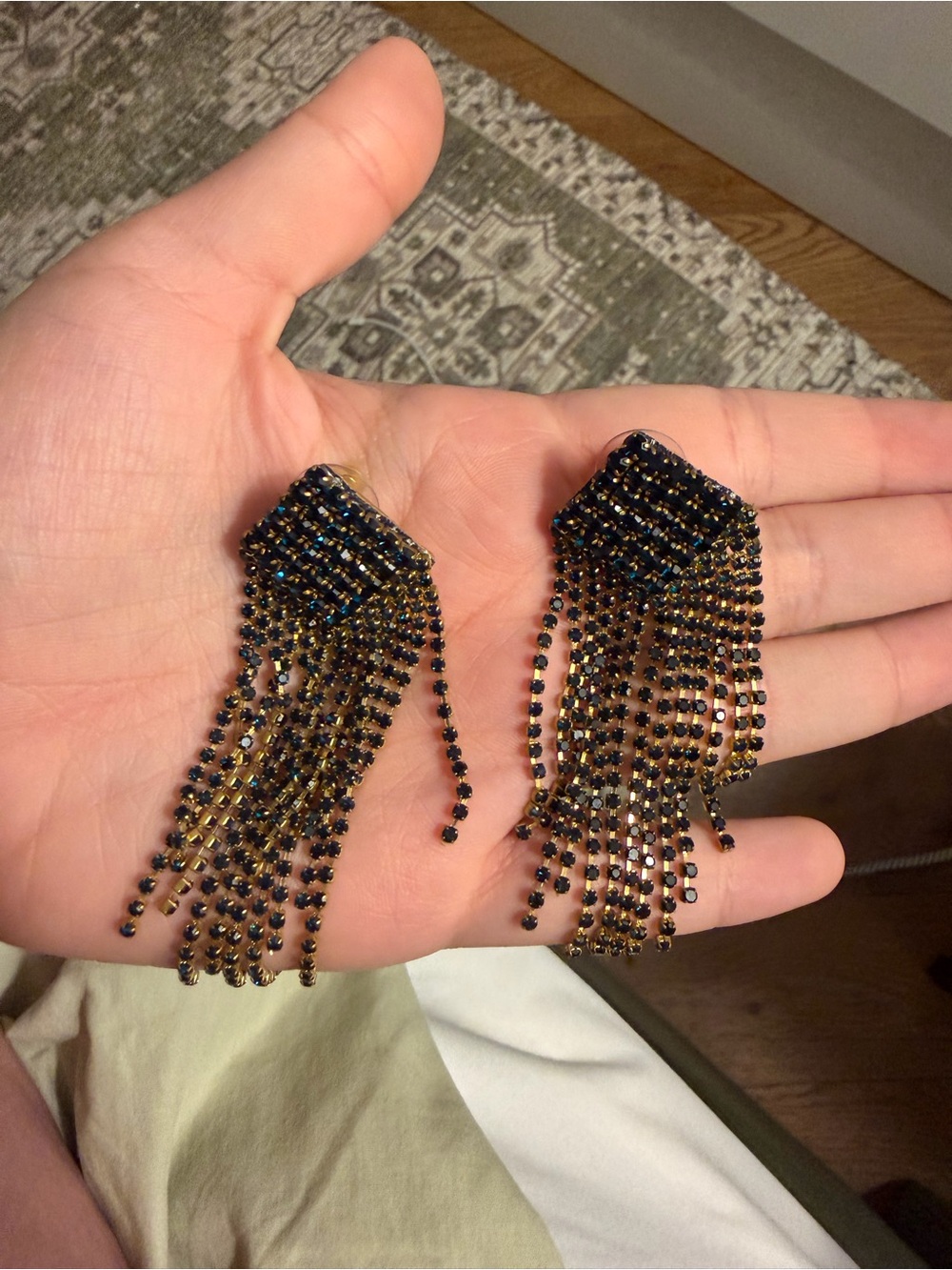 Unbranded Black and Gold Fringe Crystal Statement‎ Earrings